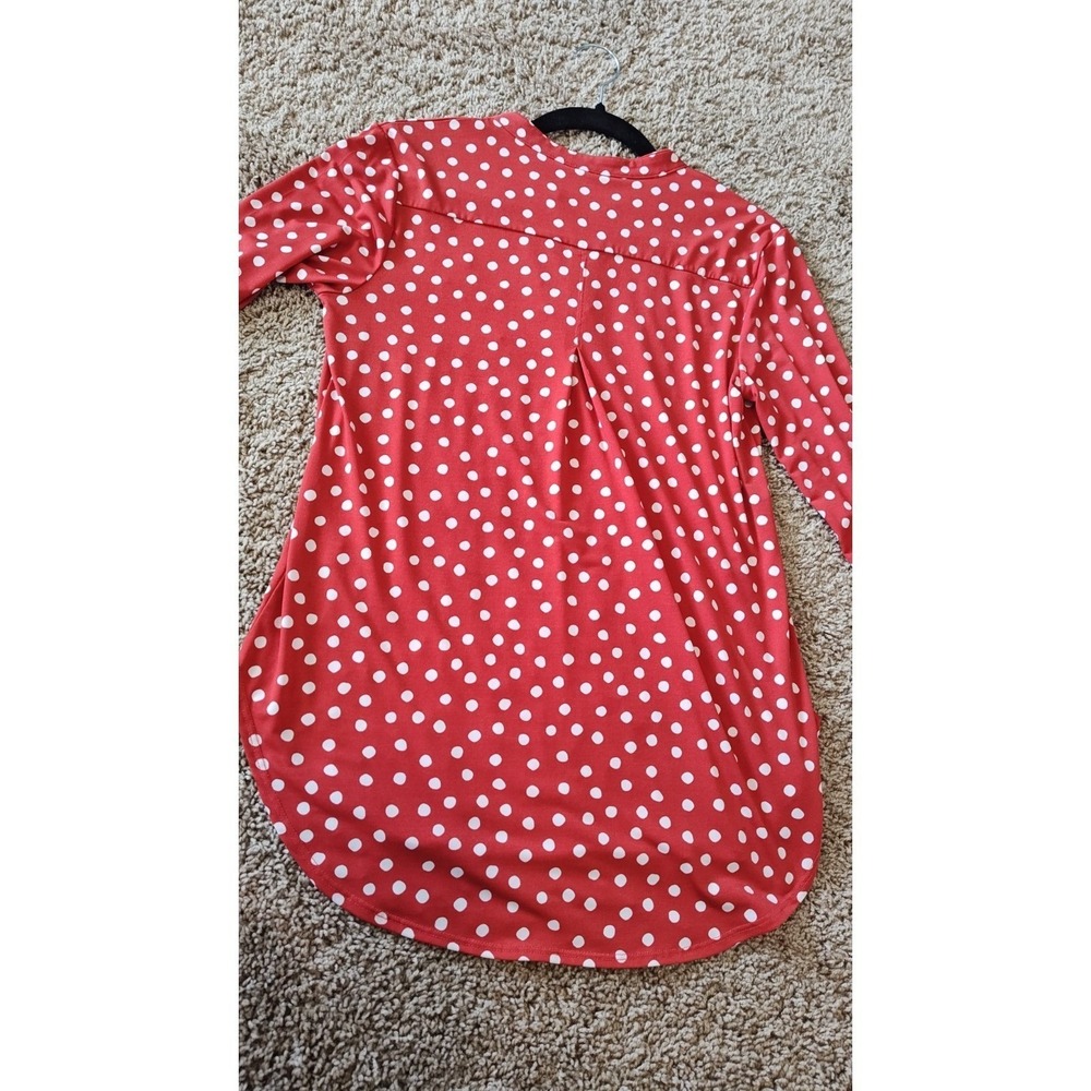Cato Women Blouse Small Red White Polka Dot Split-Neck Tunic Top Y2K Tab Sleeves - Picture 7 of 12